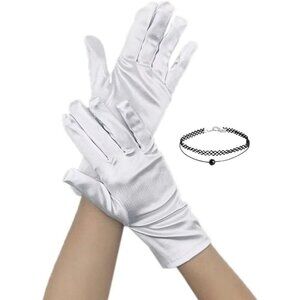 Women's Evening White Short Satin Lace Gloves Gothic Choker Necklace design